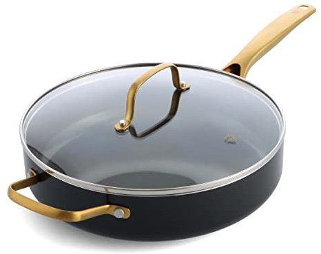 Blue Diamond Gold 4QT Sautepfanne, Keramik, antihaftbeschichtet, PFAS- und PFOA-frei, induktionsgeeignet, spülmaschinen- und ofenfest, langlebig, gleichmäßiges Erhitzen, Metall-Utensiliensicher,