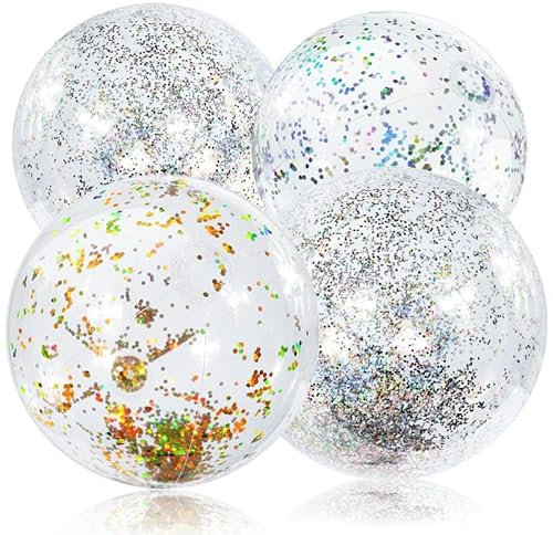 flintronic Aufblasbare Glitter Wasserbälle, Strandball in 38cm Durchmesser, 4 Stück Beachball, Schwimmbad Party Ball für Sommeraktivitäten im Freien, Wasserspiele, Schwimmbad-Strandparty
