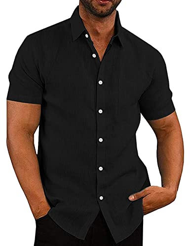 COOFANDY Mens Short Sleeve Shirts Casual Summer Shirts Holiday Shirt Beach Shirt Dark Black 3XL
