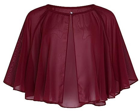 Bolerose weich Hochzeit Umhängetuch Abend Durchsichtiges Chiffon Überwurf Umhang Schultertuch (Weinrot, Einheitsgröße)