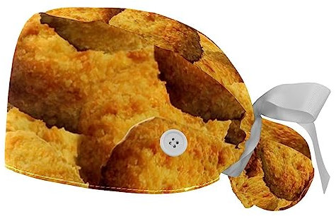 suojapuku 2er-Pack Arbeitshüte, Schrubbmütze,Huhn mit Food-Print,Bouffant Cap für die Hausarbeit