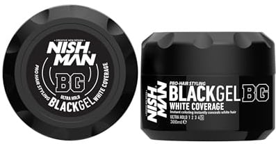 NISHMAN Schwarzes Gel Weißabdeckung 300ml - Sofortige Lösung zum Kaschieren von Weißen und Grauen Haaren mit Intensiver Schwarzer Farbe für ein Natürliches Aussehen