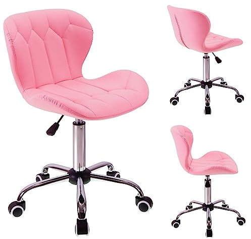 T-THREE.Modern swivel office chair, stylish dressing seat, PU leather padded computer chair, height-adjustable kids' seat, For Home Officee(Pink)