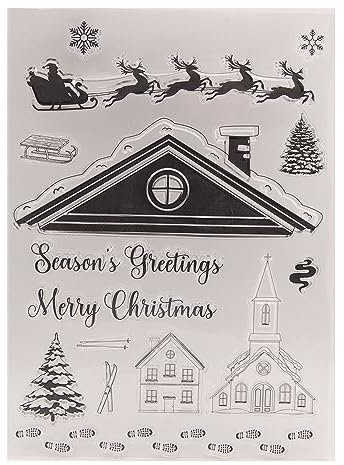 arriettycraft Transparente Stempel für Kartenherstellung oder Tagebuch, Winterhaus, Dach, Weihnachtsbaum, Gummistempel für Scrapbooking, Tagebücher, Papier, Basteln, Dekoration