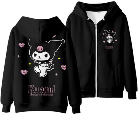 WANHONGYUE Kuromi Cartoon Felpa con Cappuccio Pullover a Maniche Lunghe Maglione con Cerniera da Donna Ragazze, Colore 2, XS