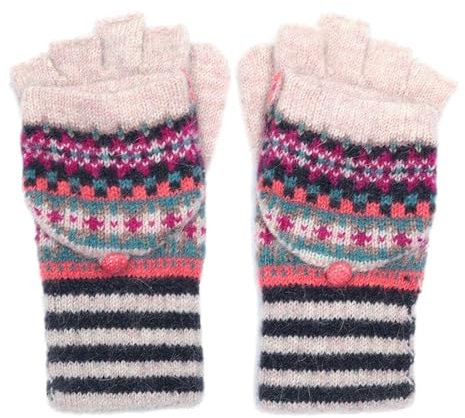 Purple Possum® Mitaines roses pour femme Crème corail Moufles convertibles en laine Rayures noires, Rose, rose vif, rose pâle, rose clair, rose layette, crème, cerise, fuchsia, taille unique