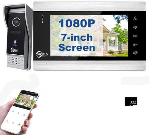 ANJIELO SMART Videoportero, cámara de vídeo wifi con monitor 1080P de 7 pulgadas con timbre con cable, compatible con desbloqueo remoto, detección de movimiento PIR