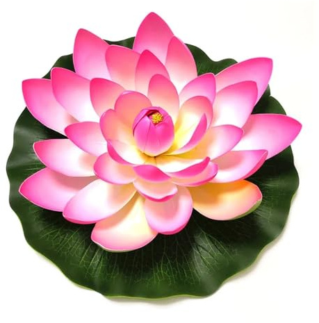 HKYBCF Künstliche Seerose 10/17/28/40/60 cm Lotus Künstliche Blume Schwimmende Gefälschte Lotus Pflanze Lebensechte Seerose Mikro Landschaft for Teich Garten Dekor (Color : 60cm pink)