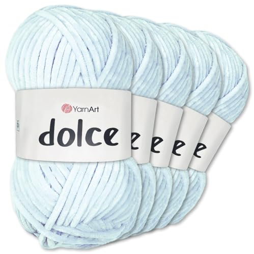 Frida's Wollhaus YarnArt 5 x 100 g Dolce Chenille Wolle Garn Stricken Häkeln Amigurumi 52 Farben (776 | Hellblau)