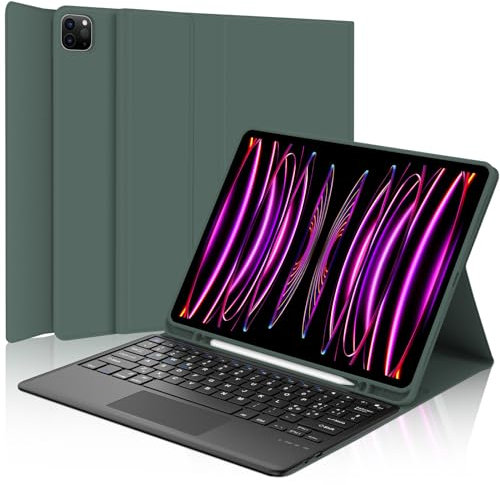 WINCHKING Tastiera per iPad Pro 12.9 con Touchpad, Cover con Tastiera per iPad pro 12.9, Custodia Tastiera QWERTY Bluetooth Magnetica per ipad pro 12.9 pollici 6/5/4/3 Generazione, Verde scuro