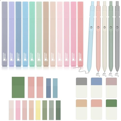 COZCLAM 17 Textmarker Pastell Set, 12 Stifte Aesthetic No-Bleed Bible Highlighter, 5 Schwarze Fineliner-Stiften und Haftnotizen, Pastell Textmarker Bibel Zubehör für Journal, Bibel, Büro, Schulbedarf
