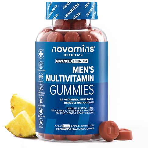 Multivitamin for Men | 60 Gummies | 24 Vitamins & Minerals | Novomins | Mens Multivitamin for Immune Support, Metabolism, Bone & Muscle Health | Vegan & Gluten-Free Multivitamin Gummies