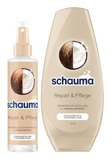 Schauma Sprühpflege Repair & Pflege (200 ml) Hitzeschutz für regeneriertes Haar & Schwarzkopf Spülung Repair & Pflege (250 ml) mit Kokos-Extrakt pflegt trockenes Haar
