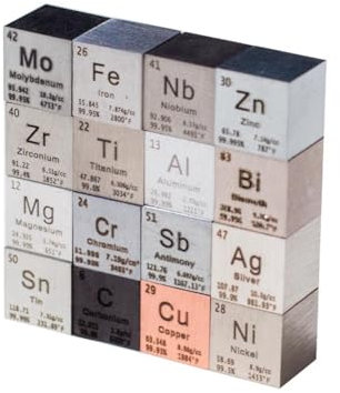 Tlilyy Elements-WüRfel-Set - 10-Mm-ElementswüRfel Aus Aluminium, Kupfer und Wolfram für Sammlungen Des Periodensystems der Elemente