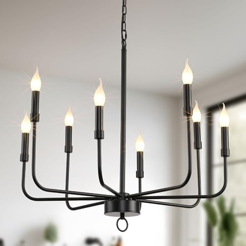 Ganeed Kronleuchter Deckenleuchte Retro Kücheninsel Hängende Pendelleuchte 71 cm Schwarz 8 Lichter