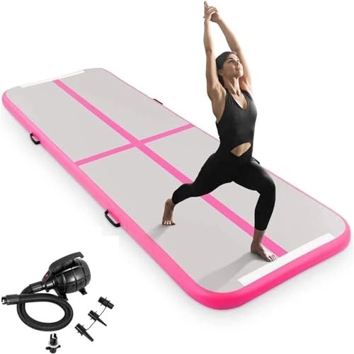 Aufblasbare Gymnastik-Taumelmatte Air Tumble Track Luftbodenmatte mit Luftpumpe für Training/Heimgebrauch/Cheerleading,13.1Ft/4M*3.2Ft/1M,White