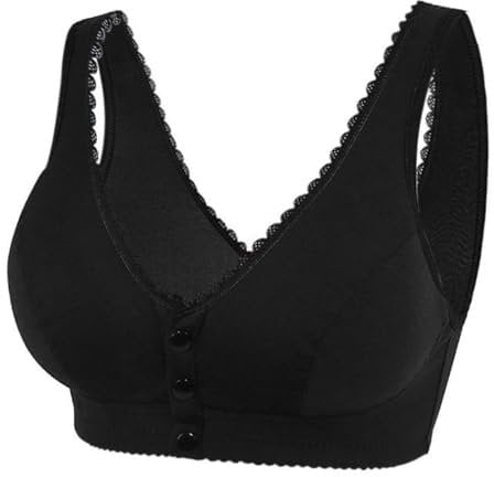 Sale of The Day: Comfortable Front Fastening Bras - Non Wired, Easy Closure, Cotton Bras for Older Women & Seniors - Black