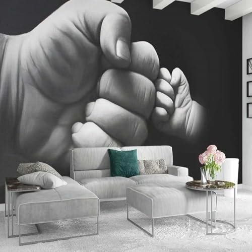 Kitquiver 3D Black and White Fist Wall Mural Stickers Large 3D Big Hands and Small Hands Mural Wallpaper 3D Effect Decorationwallpaper Living Room for Bedroom 400x280cm