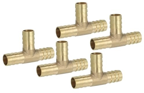 PATIKIL 5 Stück 1/2 Zoll Messing T Stück Wasseranschluss, Golden | 3 Wege T-Schlauchverbinder Verbindungsstück T Form Messing Schlauchtülle für Wasser Luft Druckluftschlauch Gas Öl Rohr