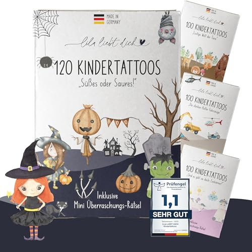 lila liebt dich® 120 hautfreundliche Halloween Kinder Tattoos I Kindertattoos MADE IN GERMANY I Tattoo Kinder