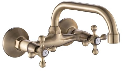 AQG - Grifo de Pared Rhodas para Fregadero - Caño Giratorio y Fácil Instalación Cocina - Diseño Elegante y Funcional (BRONCE)