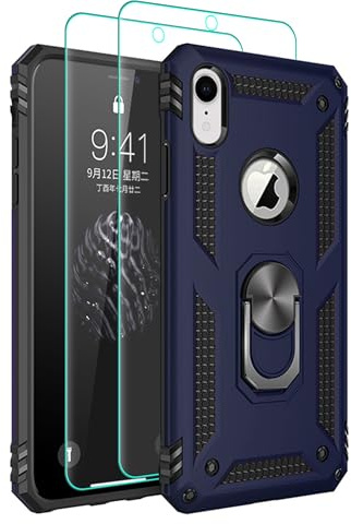 Pilaru for iPhone XR Phone Case with HD Screen Protector, [Military Grade 16ft. Drop Tested],Magnetic Ring Kickstand Car Mount Protective Cover for iPhone XR,Blue