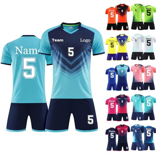 Generisch Personalisiert Fussball Trikot Jungen, Fußball-Trainingsset mit Eigenem Namen Nummer Logo, Fußballtrikot Shorts Set für Jungen Männer (DE/NL/SE/PL, Alter, Einheitsgröße, Regular, A-5)