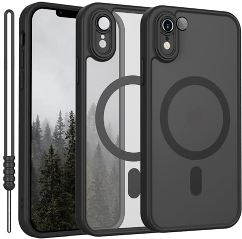 YUANDMI Coque magnétique pour iPhone XR compatible avec MagSafe, étui pour iPhone XR translucide mat coque ultra fine silicone anti-glisse résistant aux rayures, noir