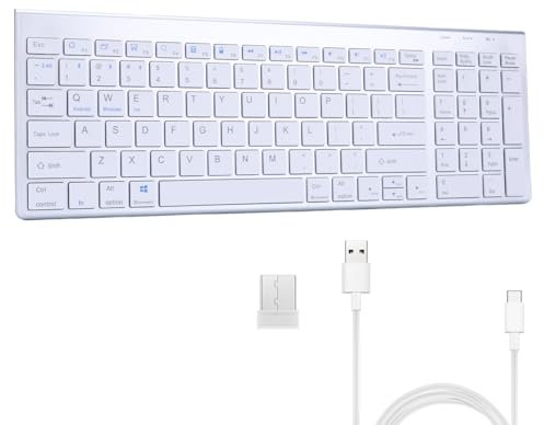 Clavier Bluetooth, Clavier Rechargeable sans Fil, Récepteur 2.4G et 3 canaux Bluetooth Connexion Multi - appareils,ERTY Français, Compatible avec Mac OS, Android, Windows, Ergonomique