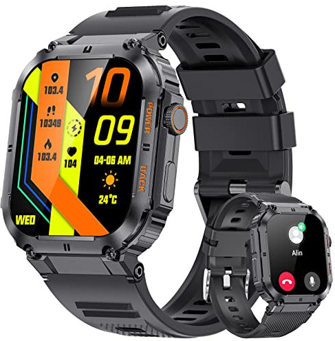 LIGE Montre connectée Homme avec 400 mAh Grande Batterie 1,96″ HD Cadran Rond Bluetooth appels Smartwatch Homme pour iOS Android,Pedometro,Calorie,100+ Modes Sport,Cadran DIY,Noir