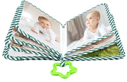 BAODBF Baby Buch,Baby Album Stoff,Erinnerungsbuch Baby fotoalbum Bietet Platz für 17 Fotos im Format 4×6 Zoll,Neugeborenen Fotoalbum für Babies Newborn Toddler & Kids Baby Shower(Grün)