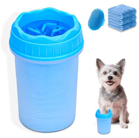 Pfotenreiniger für Hunde, Weich und Komfortabel Paw Cleaner, Tragbare Silikon Haustierpfotenreiniger, mit 3 Handtuch für Katzen und Hunde Paw Washer
