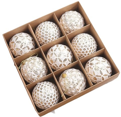 HSTWODE 8cm Weihnachtskugeln,Weihnachtskugel Set 9 Stück，für Klassische Tannenbaum Deko (Champagnerfarben)