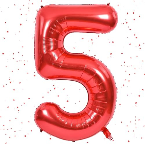 Zahlen Luftballon Rot,Rot luftballon 5, 40 Zoll Folienballon 5,505cm rot Zahlenballon 5 Helium Ballon luftballons 5 Geburtstag für 5 Jahre Geburtstagsdeko Kinder Mädchen Junge ﻿