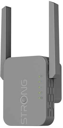 Strong N300 WLAN Verstärker, 300Mbit/s Internet Booster für Zuhause, WLAN Repeater mit 2X 3dBi Antennen – Stoppt Funklöcher in Schlafzimmer/Garage, WPS Easy Setup, Grau
