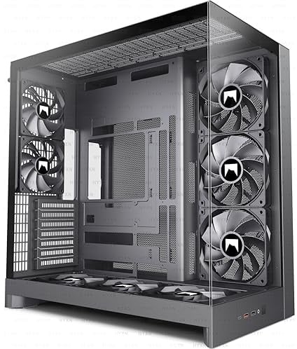 H2(2026) HYXN Boitier PC–avec 8 Ventilateurs Non-LED(6x140mm et 2x120mm) Grand boîtier PC ATX Mid-Tower à Double Chambre pour Flux d'air,Prise en Charge d'un Radiateur de 420mm,Type-C 3.2 (Noir, H2)