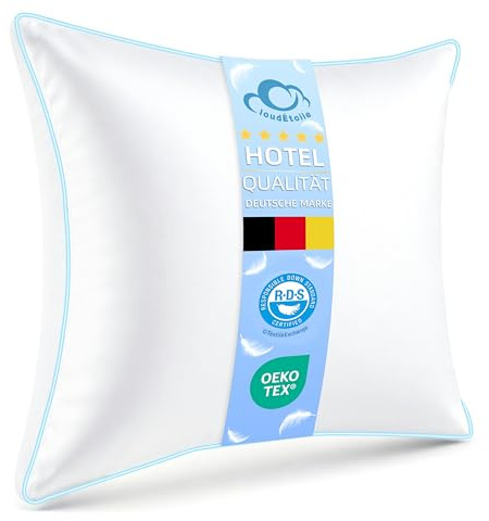CloudÉtoile Daunenkissen 80x80 Federkissen - Kopfkissen 80x80 cm Daunen und Federn Kissen in Hotelqualität - 3-Kammer Daunenkissen Schlafkissen Bettkissen Ökotex-Zertifiziert - Schlaf wie auf Wolken