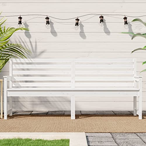 Hoopleep Gartenbank Weiß 203,5x48x91,5 cm, Massivholz Kiefer, Robuste Sitzbank für Terrasse und Balkon, Bequeme Außenbereich Möbel mit Lehne