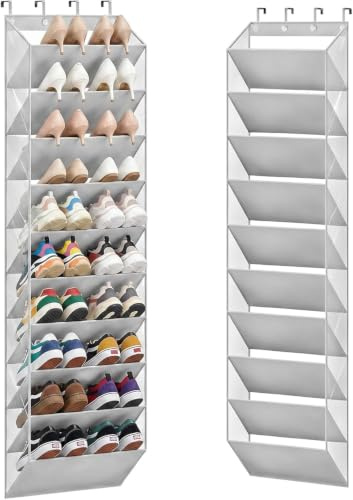 Dexpally Porta Scarpe Salvaspazio Verticale con 10 Tasche Profonde & 4 Ganci, Grande Capacità Scarpiera da Appendere per Armadio, Lavanderia e Camera Letto