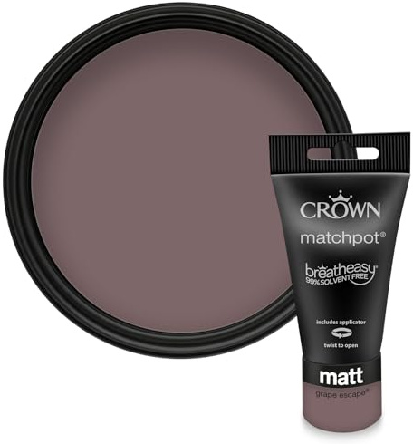 Crown WALLS & CEILINGS Mauve Brown Matt Paint Tester - Sample 40ml | Try Grape Escape before you buy. See the true colour on your wall, in your own light. Low VOC, low odour, breatheasy