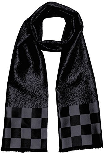 Lorenzo Cana Herren Schal aus 100% Seide aufwändig jacquard gewebt Damast Seidenschal Seidentuch Tuch 25 cm x 160 cm Schwarz 8921511