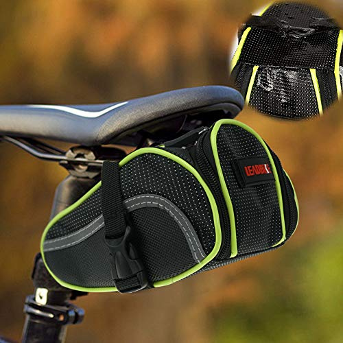 eloiro für Fahrrad, Road Bike & MTB Fahrrad Satteltasche, wasserdicht Strap On Bag Rücksitz Tasche Pocket Pack Sitz Outdoor Night Sicherheit Ride, bequem, mit reflektierende Streifen – Grün
