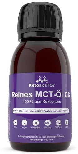 Aceite MCT C8 Puro | Aumenta las Cetonas 4 Veces en Comparación con Otros MCT | Alto 99%+ Pureza | Apoya Nutrición Keto y Ayuno | Origen Coco 100% | Bulletproof Coffee | 100ml | Ketosource®