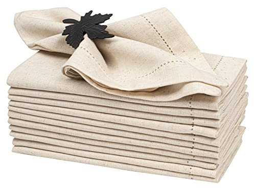 Leinenservietten, Leinenservietten, Hohlsaum-Leinenservietten, Stoffservietten, Dinner-Servietten, Stoffservietten, 12er-Set, Leinenservietten, waschbar, natürliche Leinenserviette, 45,7 x 45,7 cm