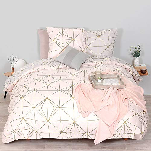 Côté Déco Parure de lit Housse de Couette géométrique Rose en Microfibre 240x220 cm