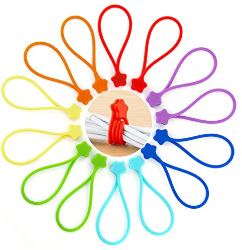 Fironst Reusable Silicone Magnetic Cable Ties, 7.48'' Magnetic Twist Ties for Bundling and Organizing, Holding Stuff, USB Charging Cords, Fridge Magnets, or to Play and Decorate(7 Colors, 14 Pack)