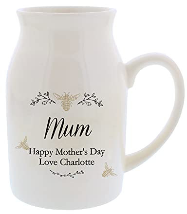 Ceramic Vase. Personalised Floral Bee Flower Jug. Great Gift for Any Occasion.