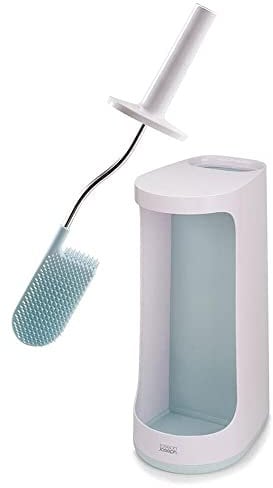 Joseph Joseph Flex Plus - Hygienische Silikon-Toilettenbürste mit extragroßem Aufbewahrungsbehälter, Anti-Tropf- und Anti-Verstopfungs-Kopf - Blau/Weiß, X-Large
