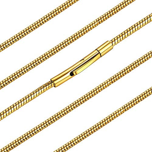 FaithHeart Womens Choker Necklace Gold Plated Round Snake Chain 16 inch Stainless Steel Thick Rope 40cm Fahion Chains Hip Hop Jewellery (Gift Box Send)