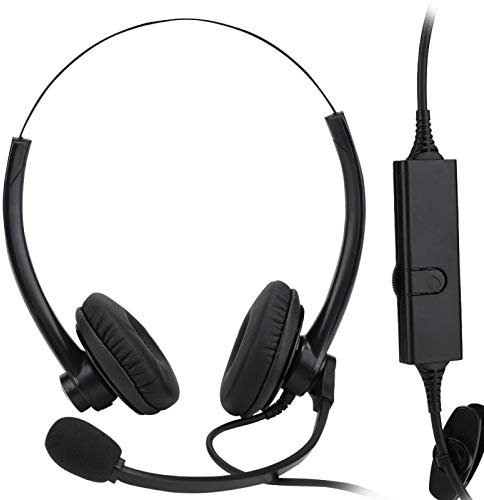 Mugast Casque Micro Téléphonique Filaire RJ11 avec Tête en Cristal - Ecouteur Filaire avec Suppression du Bruit - Microphone HD Stéréo - Pour Centre d'Appel/Bureau